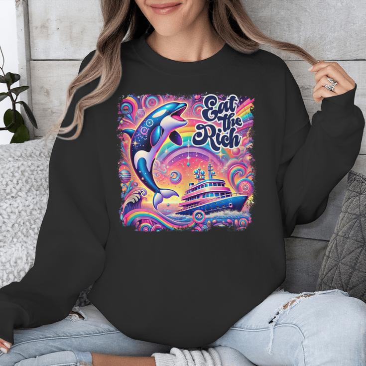 EAT THE RICH 90S NOSTALGIA WHALE ORCA YAHCT RETRO Unisex Sweatshirt EAT THE RICH 90S NOSTALGIA WHALE ORCA YAHCT RETRO Unisex Sweatshirt