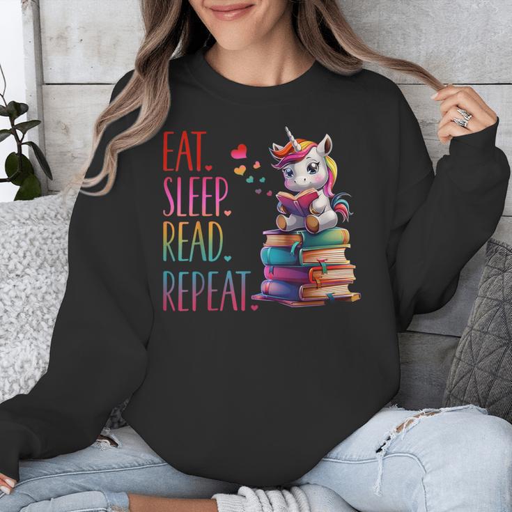 Eat Sleep Read Repeat Unicorn Read Book Reading Lovers Kids Unisex Sweatshirt