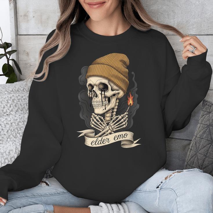 Elder Emo Skeleton Beanie Nostalgia Scene Aesthetic Unisex Sweatshirt