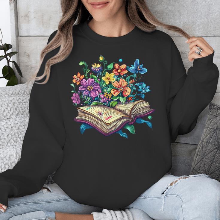 Enchanted Open Book With Blooming Flowers Unisex Sweatshirt