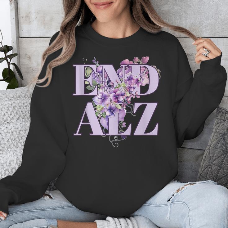 End ALZ Floral Dementia Memory Loss Alzheimer Awareness Unisex Sweatshirt