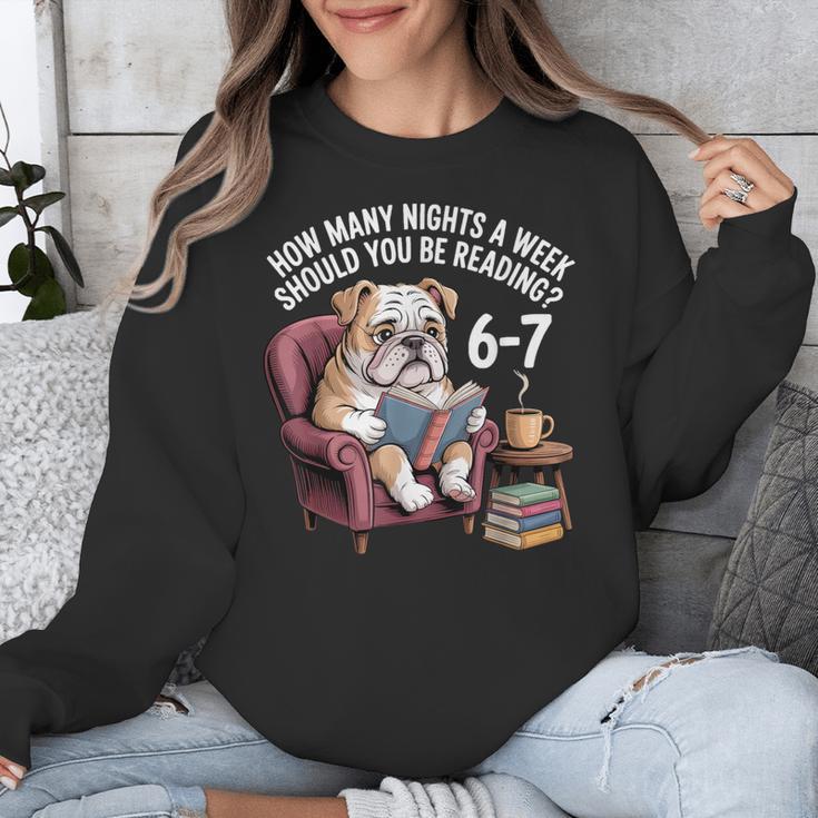 English Bulldog Dog Reading Book 67 Six Seven Meme Unisex Sweatshirt