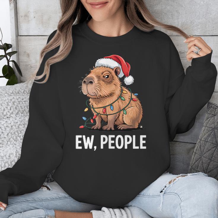 Ew People Capybara Christmas Lights Introvert Humor Unisex Sweatshirt