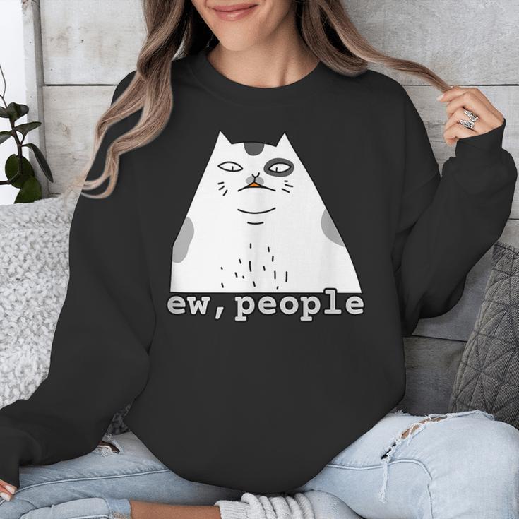 Ew People Introvert Sayings Sarcastic Cat Quote Unisex Sweatshirt
