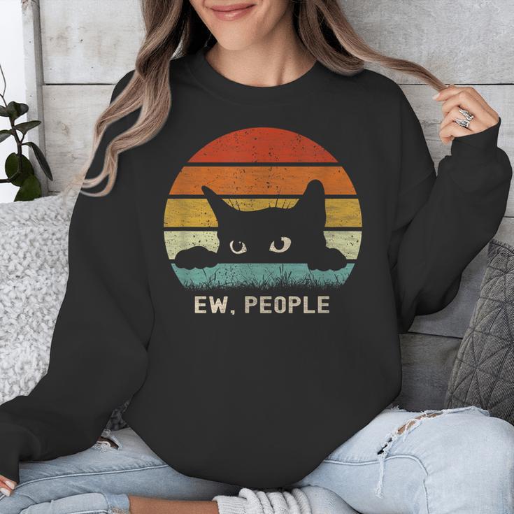 Ew People Retro Cat Cat Lover Introvert Unisex Sweatshirt