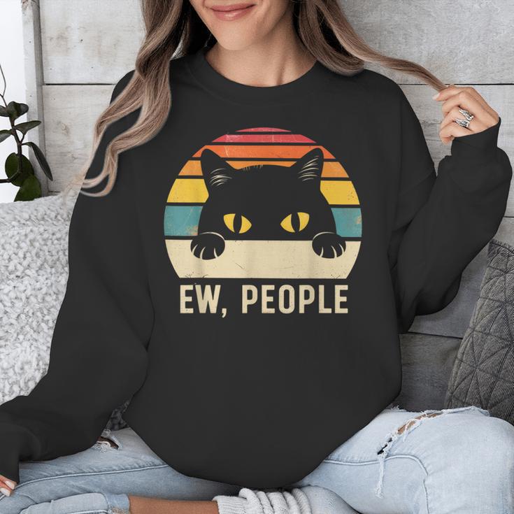 Ew People Retro Cat Vintage Anti-Social Introvert Unisex Sweatshirt