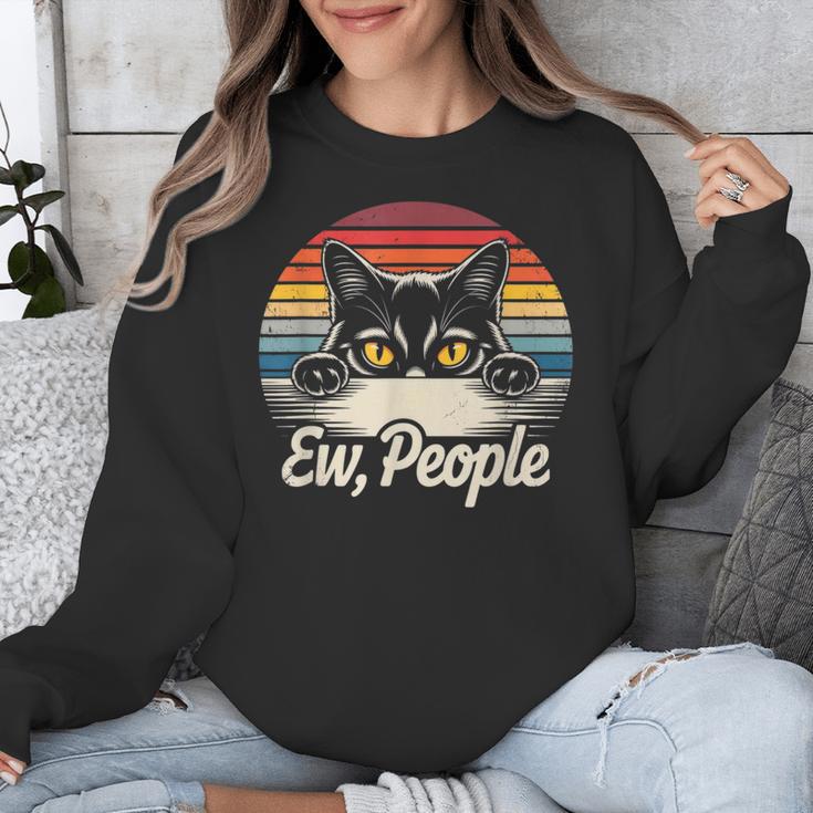 Ew People Retro Cat Vintage Anti Social Introvert Unisex Sweatshirt
