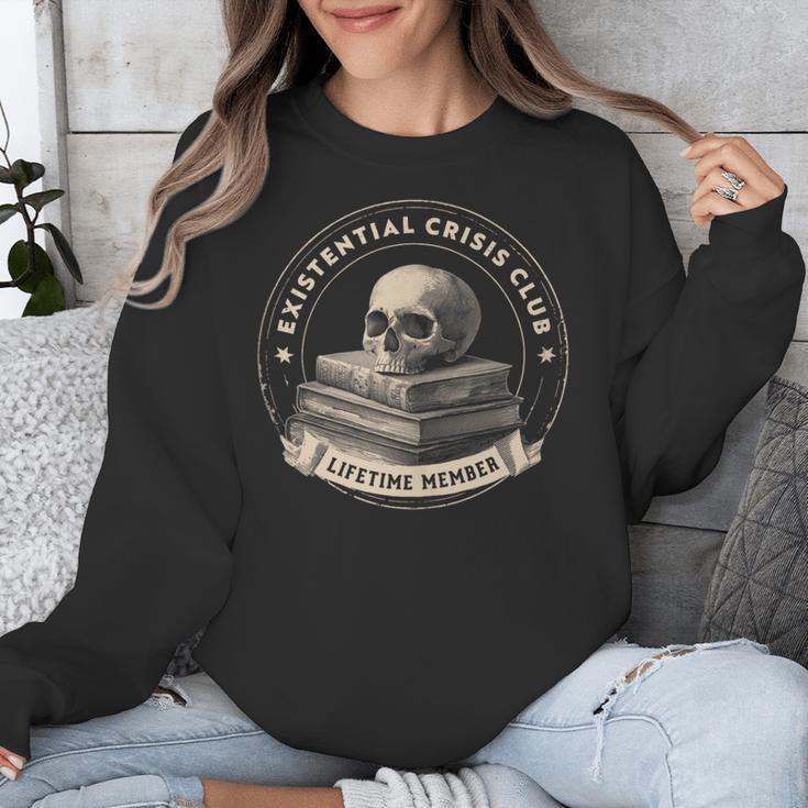 Existential Crisis Club Lifetime Member Skull And Books Unisex Sweatshirt