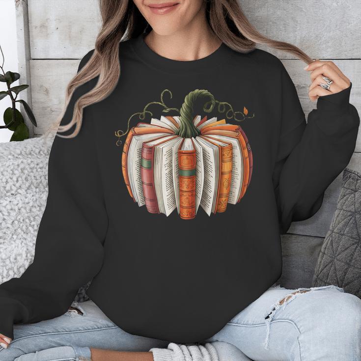 Fall Book Pumpkin Halloween Teacher Librarian Thanksgiving Unisex Sweatshirt