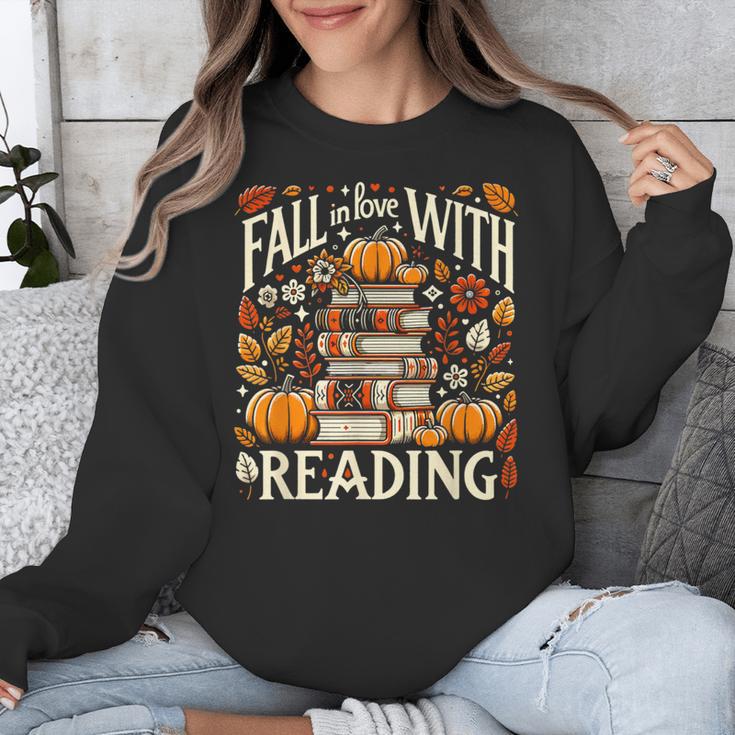 Fall In Love With Reading Book Autumn Pumpkins And Teachers Unisex Sweatshirt
