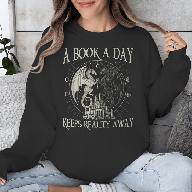Fantasy Book Club Dragon Reader Book A Day Keep Reality Away Unisex Sweatshirt Fantasy Book Club Dragon Reader Book A Day Keep Reality Away Unisex Sweatshirt