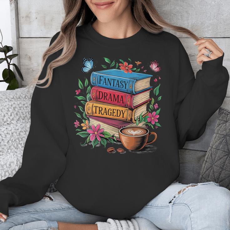 Fantasy Drama Tragedy Books Subtle Reader Librarian Flower Unisex Sweatshirt