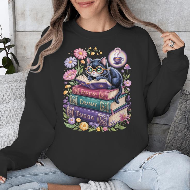 Fantasy Drama Tragedy Cute Cat Book Lover Readers Librarians Unisex Sweatshirt