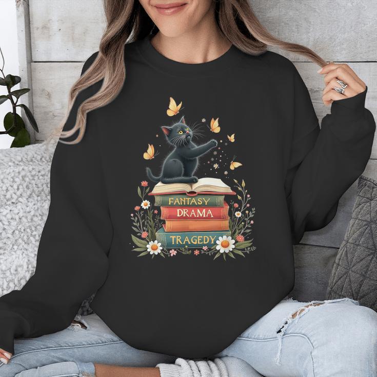 Fantasy Drama Tragedy Reading Lover Book Cat Humor Unisex Sweatshirt Fantasy Drama Tragedy Reading Lover Book Cat Humor Unisex Sweatshirt