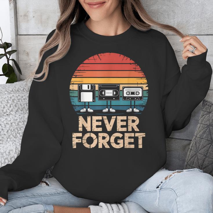 Floppy VHS Cassette Never Forget Retro 80s 90s Nostalgia Unisex Sweatshirt