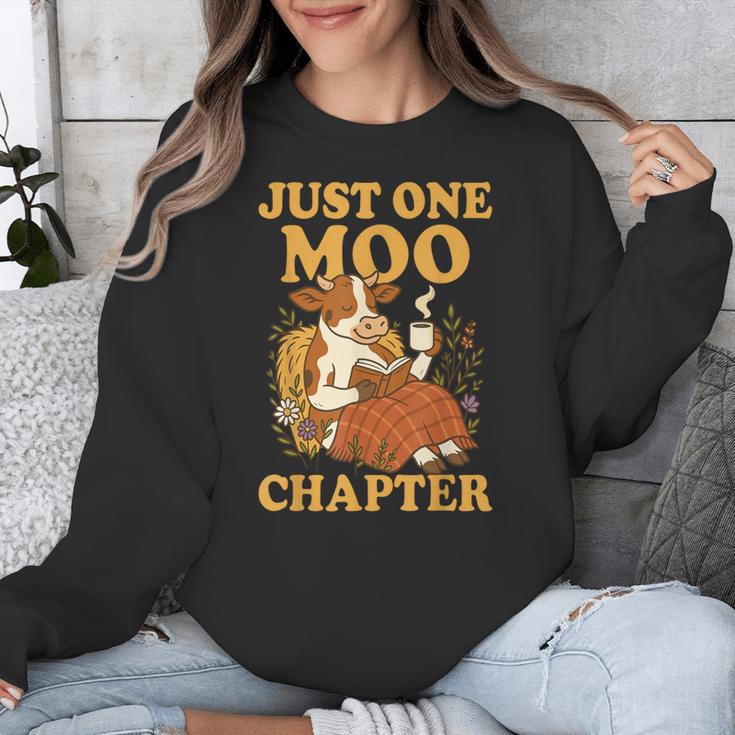 Floral Cow Reading Pun Just One More Chapter Cozy Book Lover Unisex Sweatshirt
