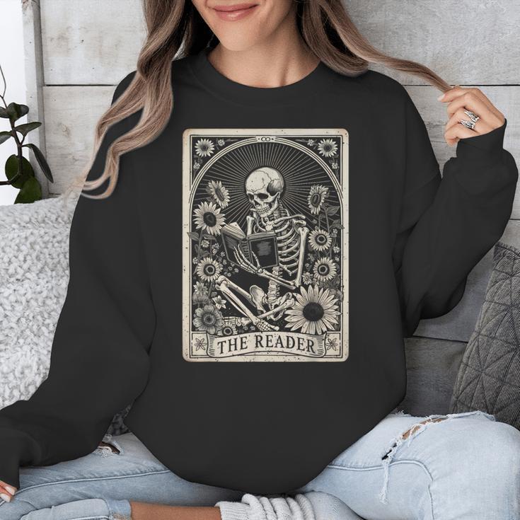Floral The Reader Tarot Card Skeleton Reading Book Unisex Sweatshirt