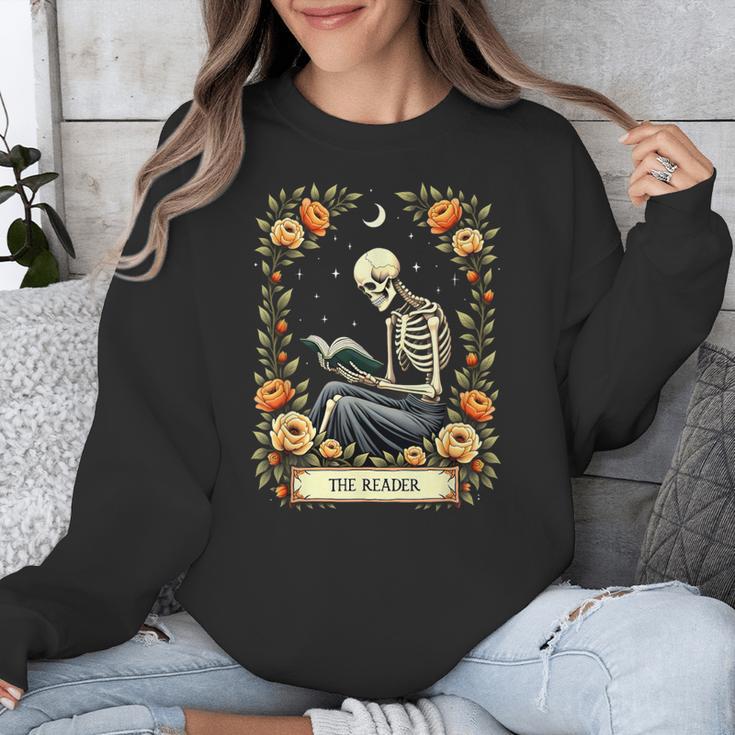 Floral Tarot Card The Reader Skeleton Reading Book Unisex Sweatshirt Floral Tarot Card The Reader Skeleton Reading Book Unisex Sweatshirt
