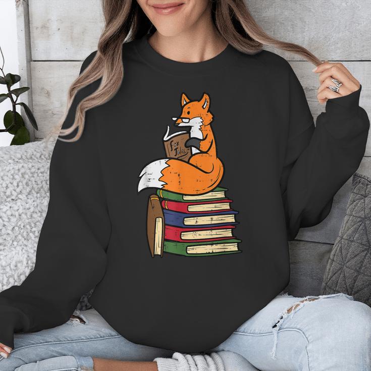 Fox Books Read Reading Librarian America Men Women Kids Unisex Sweatshirt