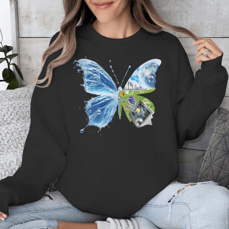 Frutiger Aero Aesthetic Butterfly Computer Fishes Scenery Unisex Sweatshirt