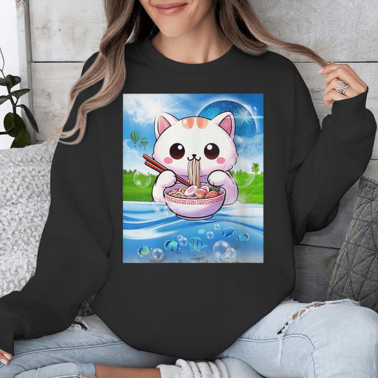 Frutiger Aero Aesthetic Tech Kawaii Ramen Cat Fishes Unisex Sweatshirt