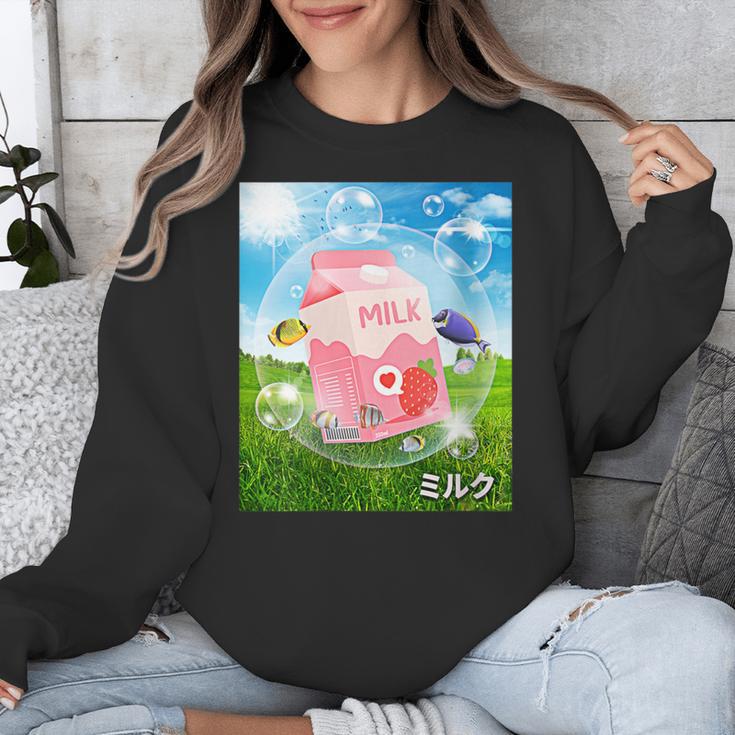 Frutiger Aero Aesthetic Tech Kawaii Strawberry Milk Fishes Unisex Sweatshirt