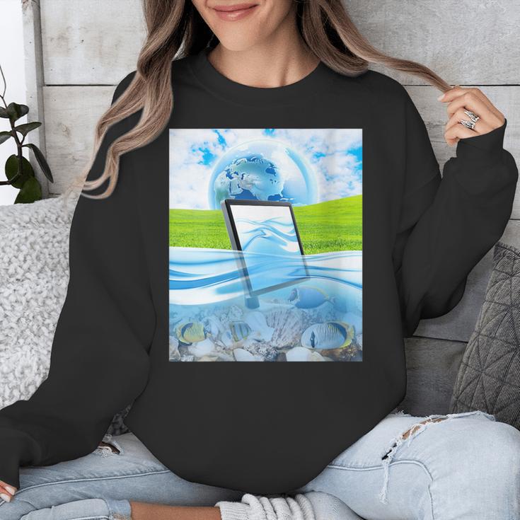 Frutiger Aero Aesthetic Tech Water Fishes Monitor Screen Unisex Sweatshirt Frutiger Aero Aesthetic Tech Water Fishes Monitor Screen Unisex Sweatshirt