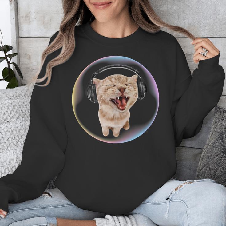 Frutiger Aero Cat Wearing Headphones Bubble 2000s Gen-Z Meme Unisex Sweatshirt Frutiger Aero Cat Wearing Headphones Bubble 2000s Gen-Z Meme Unisex Sweatshirt