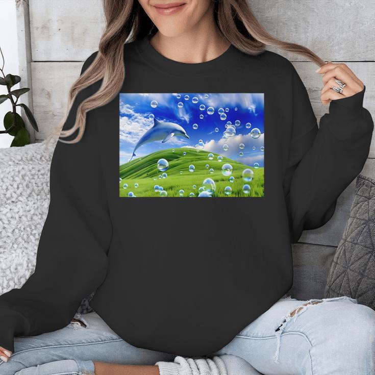 Frutiger Aero Dolphin Meadow Aesthetic Y2k 2000s Ironic Unisex Sweatshirt Frutiger Aero Dolphin Meadow Aesthetic Y2k 2000s Ironic Unisex Sweatshirt