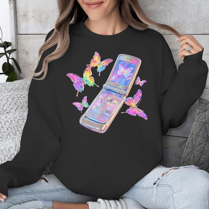 Frutiger Aero Y2K Chrome Phone Butterfly Unisex Sweatshirt Frutiger Aero Y2K Chrome Phone Butterfly Unisex Sweatshirt