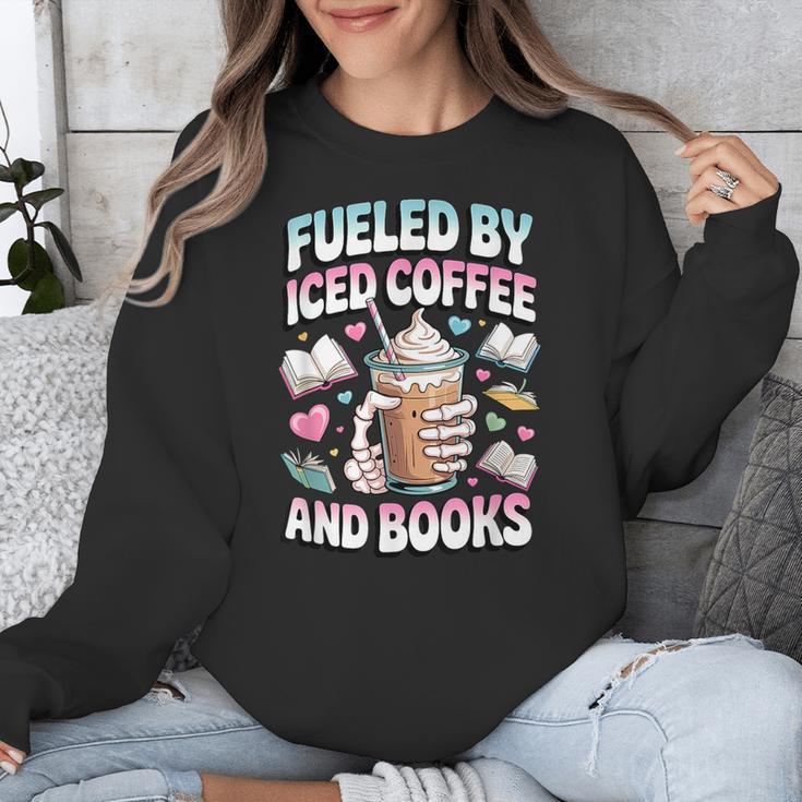Fueled By Iced Coffee And Books Book Lover Retro Unisex Sweatshirt Fueled By Iced Coffee And Books Book Lover Retro Unisex Sweatshirt