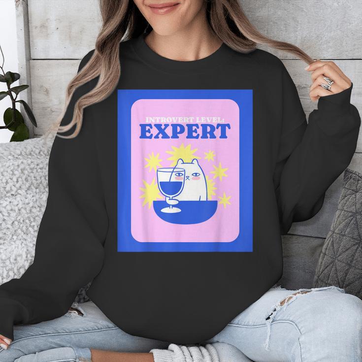 Fun Cute Introvert Cat Character With Wine Unisex Sweatshirt Fun Cute Introvert Cat Character With Wine Unisex Sweatshirt