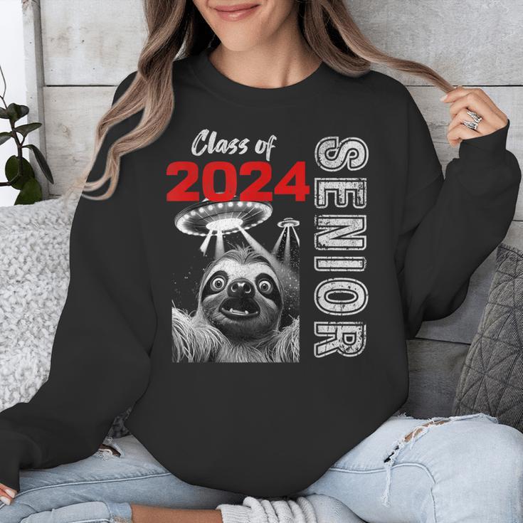 Fun Trendy UFO Sloth Graduation Class Of 2024 Senior Unisex Sweatshirt