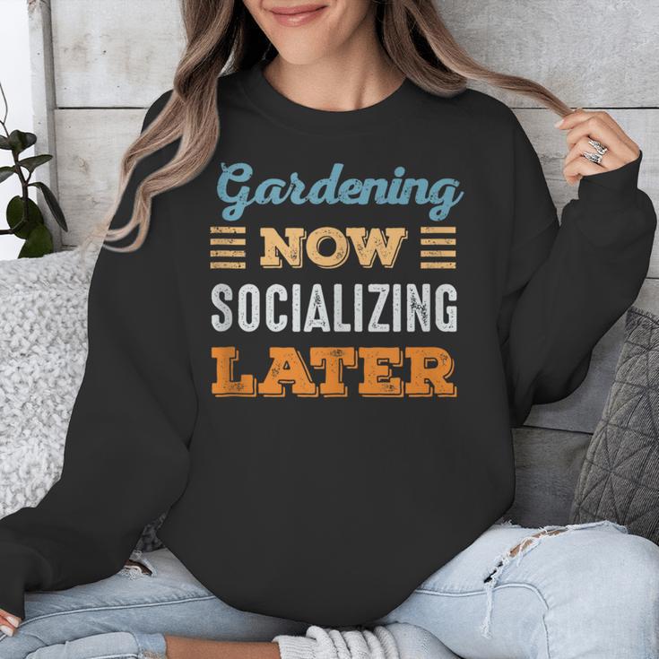 Gardening Now Minimal Socializing Introvert Vintage Unisex Sweatshirt