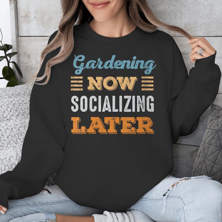 Gardening Now Minimal Socializing Introvert Vintage Unisex Sweatshirt