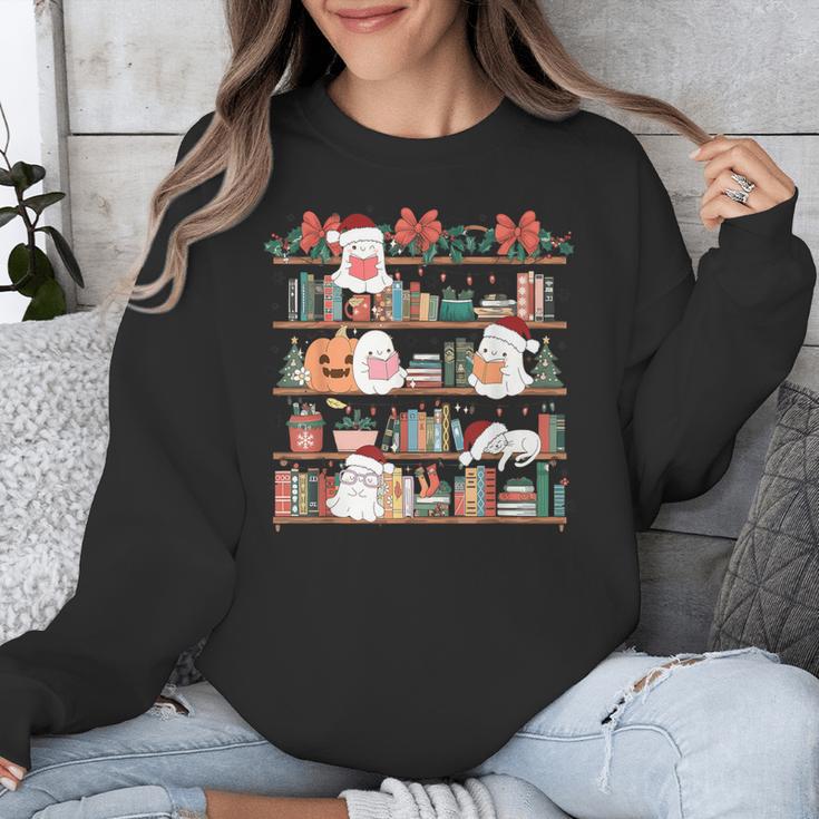Ghost Christmas Reading Book Lover Library Christmas Teacher Unisex Sweatshirt
