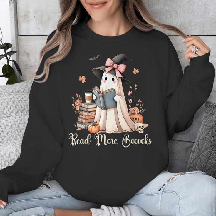 Ghost Reading Book Coquette Bow Halloween Girl Kid Teacher Unisex Sweatshirt