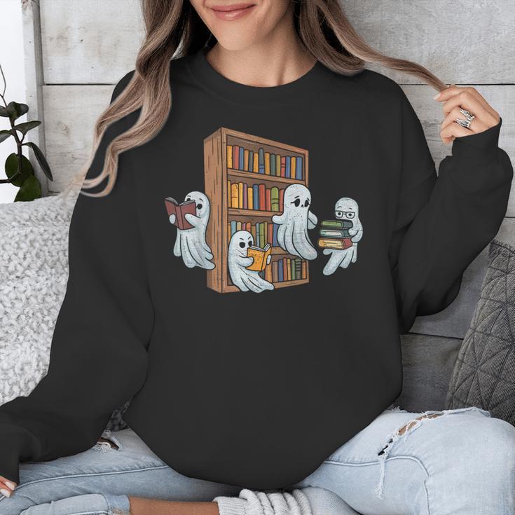 Ghosts Reading Books Teacher Halloween Librarian Book Lover Unisex Sweatshirt