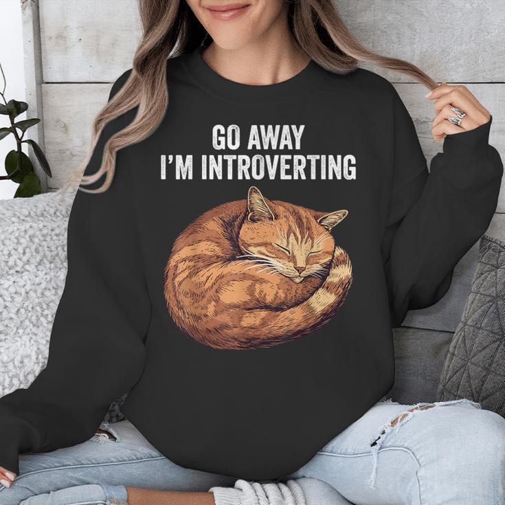 Go Away I'm Introverting Cat Introvert Men Women Girls Kids Unisex Sweatshirt