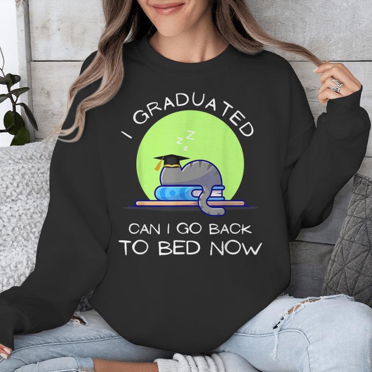 I Graduated Can I Go Back To Bed Now Cat Graduation For Men Women Girls Kids Unisex Sweatshirt