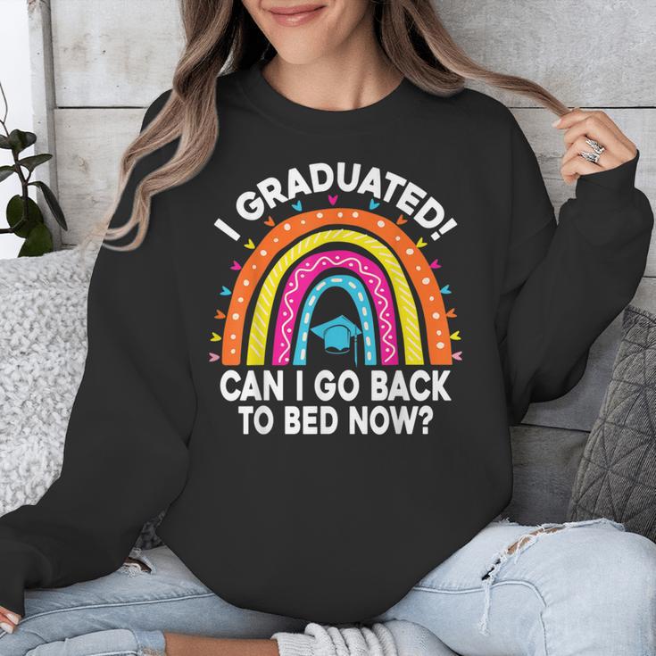 I Graduated Can I Go Back To Bed Now Graduation Hat Rainbow Unisex Sweatshirt