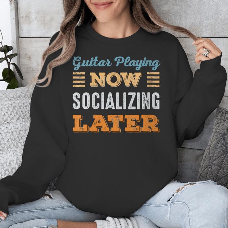 Guitar Playing Now Minimal Socializing Introvert Vintage Unisex Sweatshirt