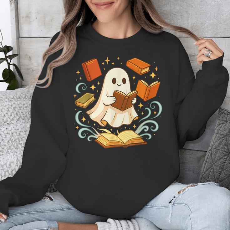 Halloween Cute Ghost Shirt Reading Books Ghost Unisex Sweatshirt