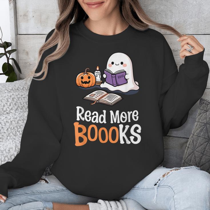 Halloween Teacher Women Cute Reading Ghost Read More Books Unisex Sweatshirt