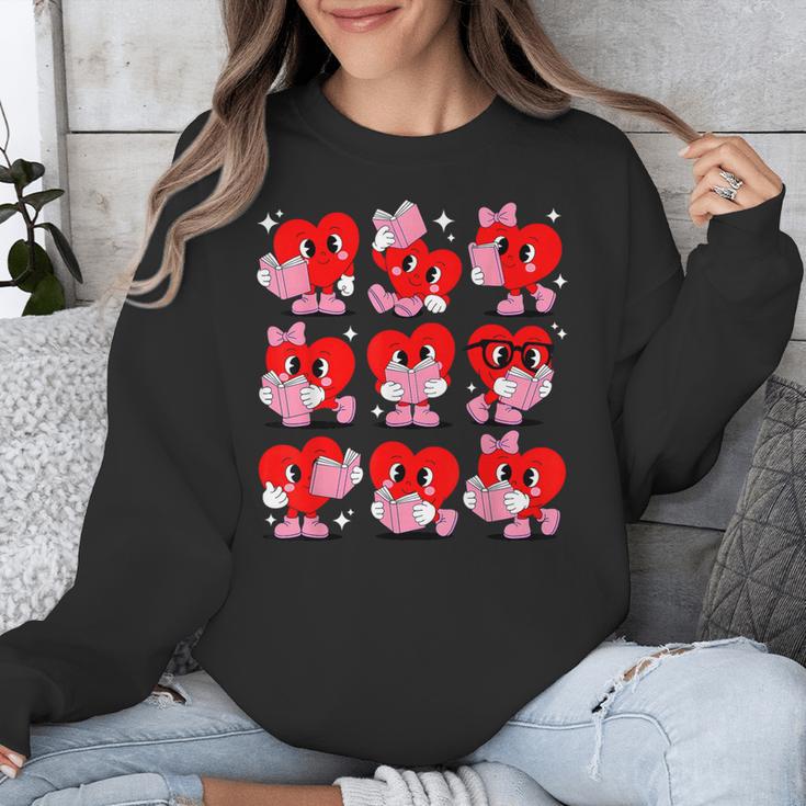 Heart Reading Books Valentine Teacher Boys Girls Book Lover Unisex Sweatshirt