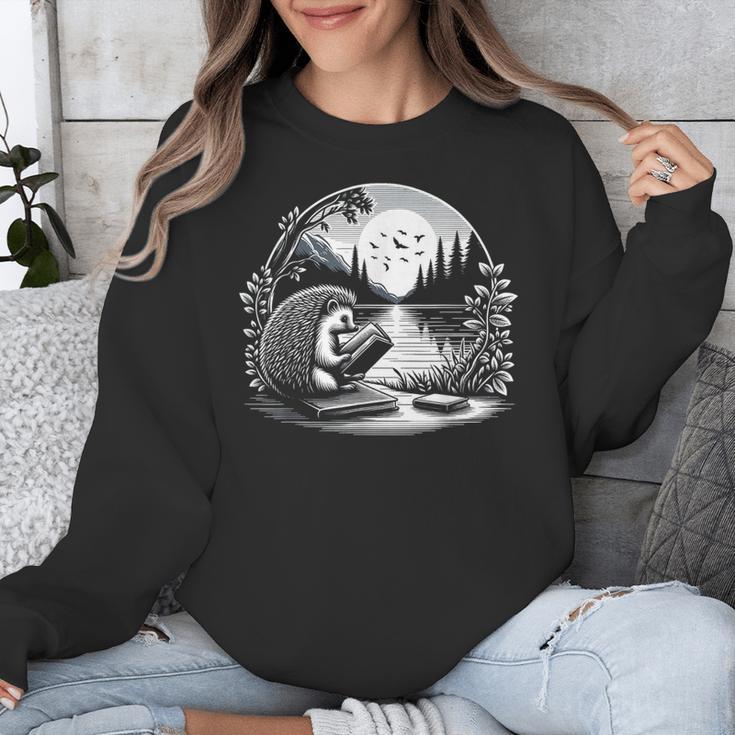 Hedgehog Reading Book Full Moon Lake Scenery Unisex Sweatshirt Hedgehog Reading Book Full Moon Lake Scenery Unisex Sweatshirt
