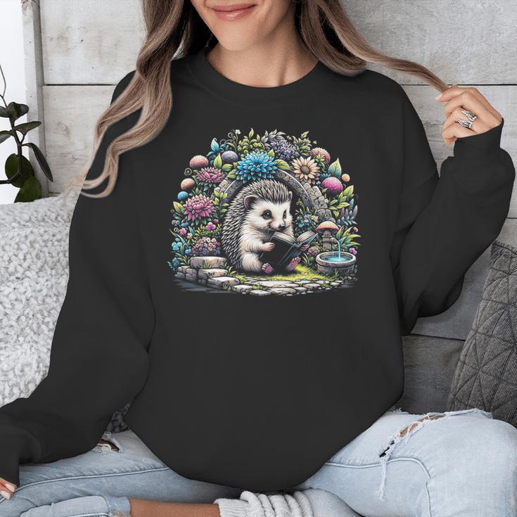 Hedgehog Reading Book Lake Scenery Reading Unisex Sweatshirt Hedgehog Reading Book Lake Scenery Reading Unisex Sweatshirt
