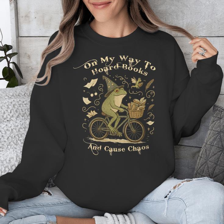 On My Way To Hoard Books And Cause Chaos Tom Foolery Frog Unisex Sweatshirt On My Way To Hoard Books And Cause Chaos Tom Foolery Frog Unisex Sweatshirt