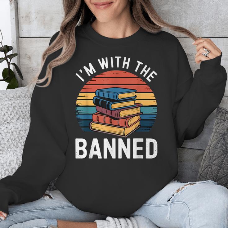 I'm With The Banned Stack Of Books Vintage Sunset Retro Unisex Sweatshirt I'm With The Banned Stack Of Books Vintage Sunset Retro Unisex Sweatshirt