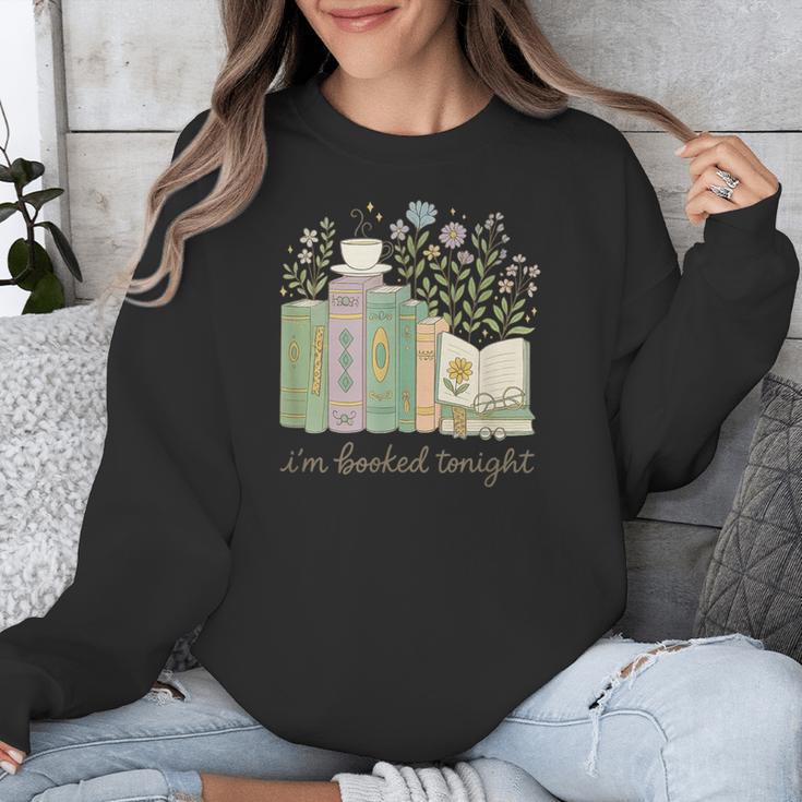I'm Booked Tonight Cozy Floral Book Lover Graphic Unisex Sweatshirt